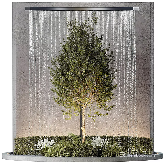 Natural Garden Scene With Green Tree And Flowing Water Curtain Design 3d model 