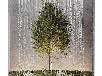Natural Garden Scene With Green Tree And Flowing Water Curtain Design 3d model