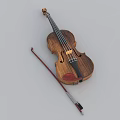 Antique Style Wooden Violin With Bow And String Musical Instrument Elements 3d model