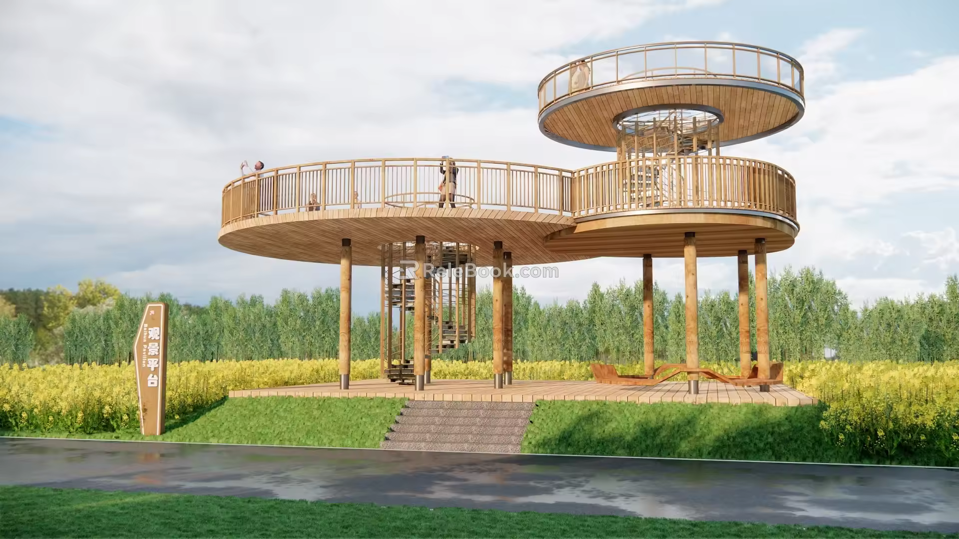 Paddy Field View Platform Pastoral Landscape Platform Art Leisure Platform Landscape Platform Overlooking Tower Revolving Stairs 3d model