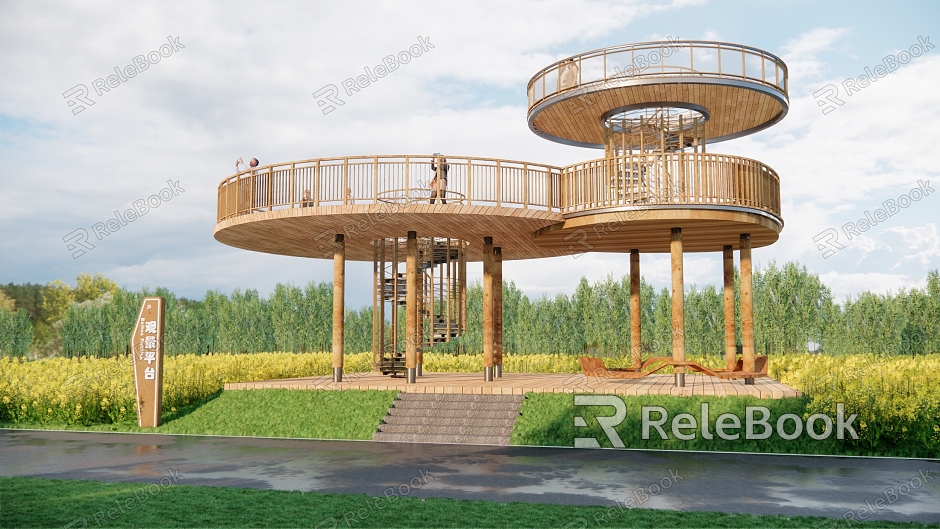 Paddy Field View Platform Pastoral Landscape Platform Art Leisure Platform Landscape Platform Overlooking Tower Revolving Stairs model