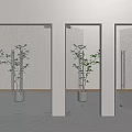 Modern Glass Doors With Silver Frames And Green Plant Gray Tiled Floor White Walls