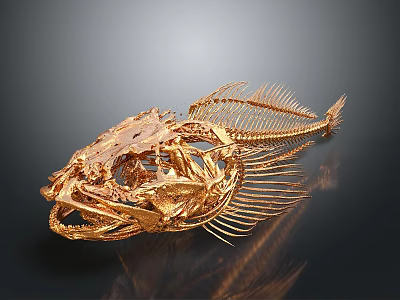 Highly Detailed Golden Fish Skeleton Showing Organ Structure And Bone Features 3d model