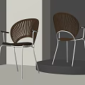 Modern Dining Chairs With Curved Wooden Backrest And Sleek Metal Leg Armrests