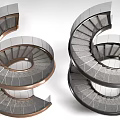Two Modern Spiral Staircases with Metal Frames Gray Steps and Glass Railings