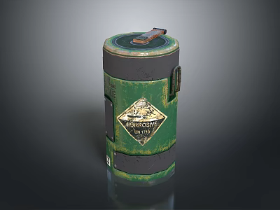 Green Cylindrical Military Explosive Weapon With Metal Casing And EXPLOSIVE UN 0090 Label 3d model