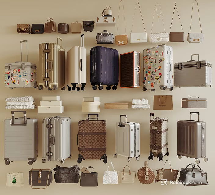 Assorted Styles of Luggage and Bags with Printed Suitcases Leather Handbags and Hard Shell Cases 3d model 