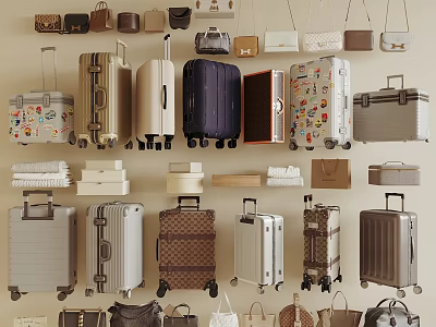Assorted Styles of Luggage and Bags with Printed Suitcases Leather Handbags and Hard Shell Cases 3d model