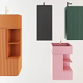 Modern Colorful Washbasin Designs with Shelves in Orange Black Green Pink