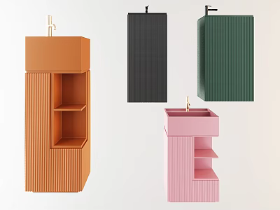 Modern Colorful Washbasin Designs with Shelves in Orange Black Green Pink 3d model