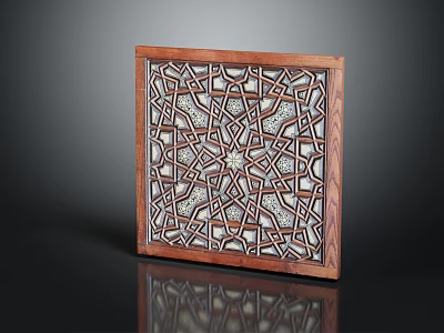 Intricate Geometric Pattern Decorative Wooden Panel With Artistic Carved Frame And Classic Design 3d model