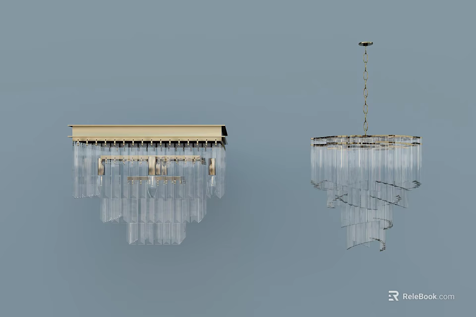 Modern Glass Chandeliers With Rectangular Brass Base And Spiral Hanging Pendant Lights 3d model 