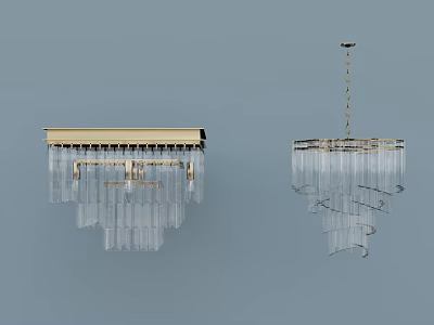 Modern Glass Chandeliers With Rectangular Brass Base And Spiral Hanging Pendant Lights 3d model