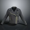 Gray Leather Jacket With Quilted Pattern Gold Zippers And Lapel Collar Design