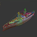 Detailed Warship Model as Water Transport with Turrets and Hull Design