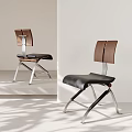 Modern Dining Chair With Wooden Backrest Leather Seat And Metal Legs