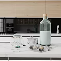 Elegant Modern Open Kitchen Interior With Marble Countertop Glassware And Eggs 3d model