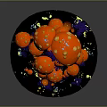Red Mushrooms With Yellow Spots Stacked On Black And Blue Base With Glowing Spots