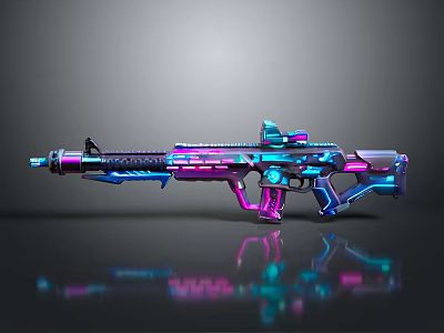 Futuristic Weapon with Neon Pink Blue Purple Lights Sci Fi Rifle Design Metallic Finish 3d model