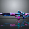 Futuristic Weapon with Neon Pink Blue Purple Lights Sci Fi Rifle Design Metallic Finish