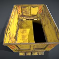 Yellow Industrial Dumpster With Rusted Surface And Worn Orange Stripes 3d model