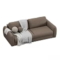 Two Colored Sofas With Gray Blankets And Round Pillows For Interior Decor