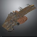Industrial Ruins Scene With Damaged Road Vehicle Wreckage And Metal Structures