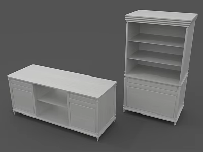 Simple White Low And Tall Storage Cabinets With Shelves Drawers And Open Compartments 3d model