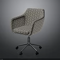 Modern Upholstered Office Chair With Armrest White Gray Geometric Pattern And Metal Caster Base