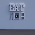 Decorative Kitchen Photo Wall With EAT Letters Spoon Fork Green Wreath And Small Frames