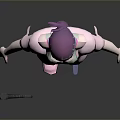 Game Movie Character With Purple Hair Pink Top Blue Shorts And Gun Equipment