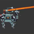 Sci-Fi Mechanical Quadruped Game and Movie Character With Large Red Weapon And Teal Armor