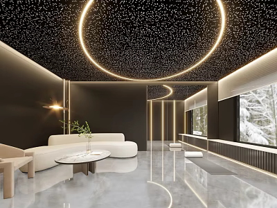 Modern Entertainment Room Interior Design With Starry Ceiling Circular Lighting Sofa And Coffee Table 3d model