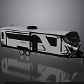Modern White RV Trailer With Black Accents Windows And Roof Equipment