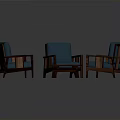 Modern Living Room Furniture Collection With Blue Sofa Wooden Armchairs And Coffee Table