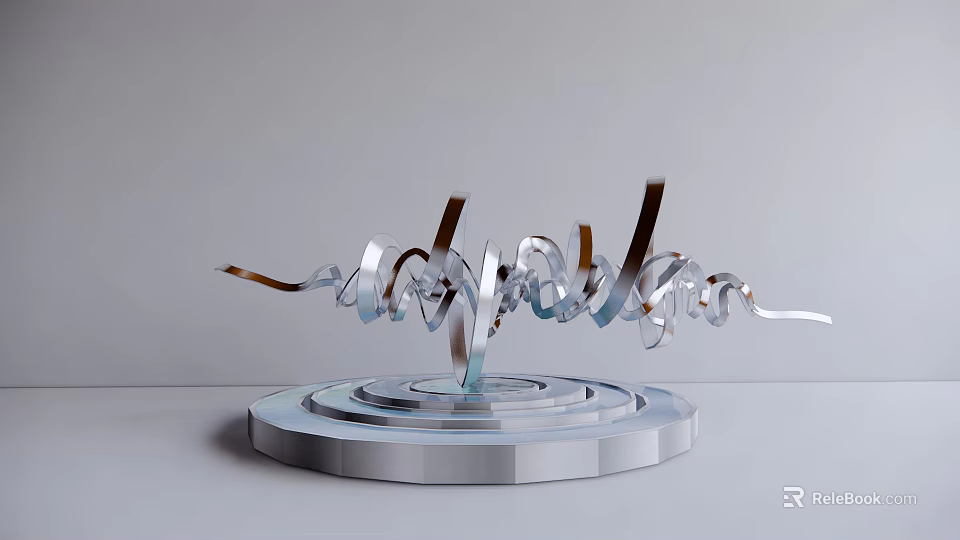 Modern Silver Spiral Landscape Sculpture With Circular Base And Metallic Texture 3d model 