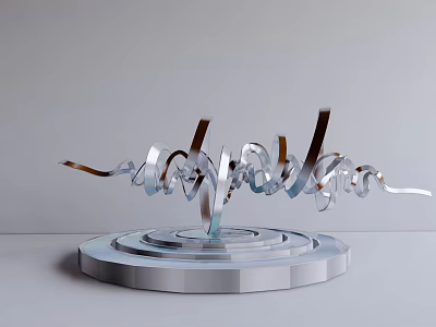 Modern Silver Spiral Landscape Sculpture With Circular Base And Metallic Texture 3d model