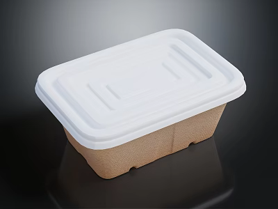 Eco Friendly Rectangular Food Container With White Lid And Brown Base 3d model