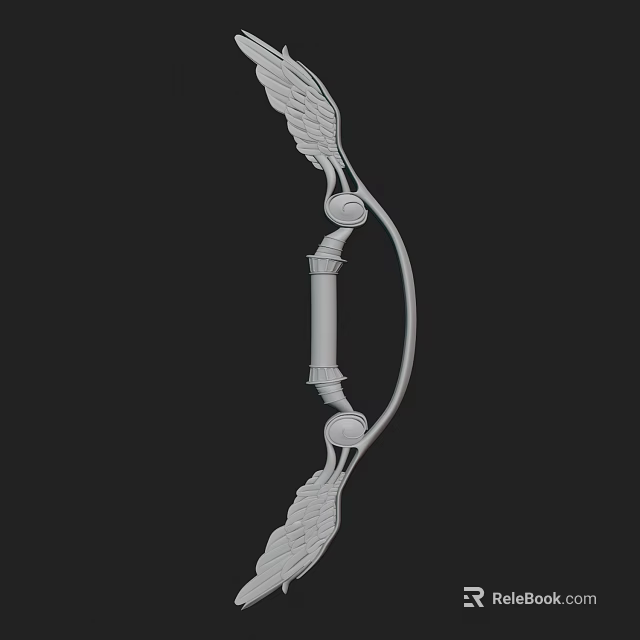 Winged White Bow Weapon Design With Carved Details And Decorative Elements 3d model 