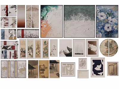 Abstract Paintings Collection Featuring Diverse Styles Colors And Artistic Details 3d model
