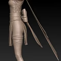 Game Movie Character Costume Design With Brown Top Golden Accents Armored Sleeves And Brown Skirt