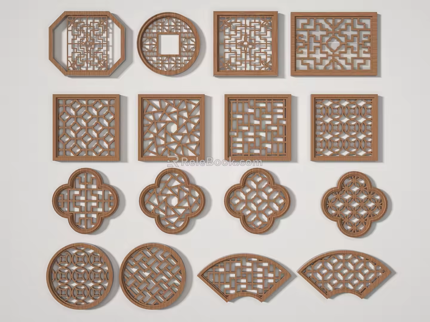 New Chinese-style openwork window grilles window pane grillage round window 3d model
