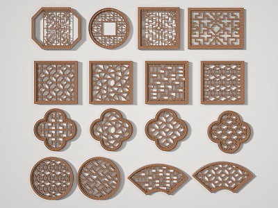 New Chinese-style openwork window grilles window pane grillage round window 3d model