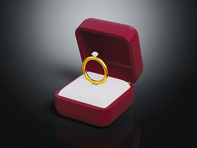 Elegant Gold Diamond Ring In Open Red Box Fashion Accessory For Clothing 3d model