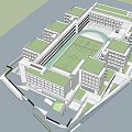 Modern Multi Storey School Building With Large Windows Balconies And Green Lawn Area