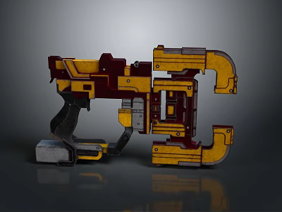 Mechanical Style Lighting Combination With Yellow Red Metallic Texture And Complex Structural Design 3d model