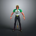 Muscular Character In Green And White T shirt With LOW MONEY Text And Yellow Headgear