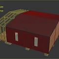 Modern Modular House Structure With Black Roof Orange Frame Wooden Porch and Glass Windows