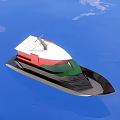 Stylish Modern Yacht With White Red Green Exterior Sailing On Blue Ocean Water