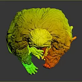 Art Character Orangutan With Vibrant Red Fur And Blue Face In Sitting Posture